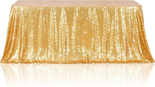 3E Home 150X305cm(60X120 inches) New Gold Oblong Sequin TableCloth for Party Cake Dessert Table Exhibition Events