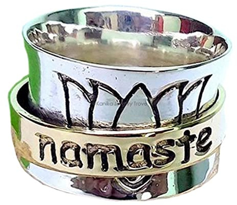 Lotus Textur Namaste Spinner Ring 925 Sterling Silber Spinner Band Ringe für Frauen, Angst Ring für Meditation, Geschenk Ring für Muttertag (Größe 7)
