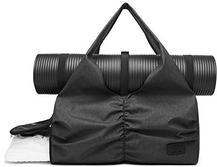 Y.U.M.C. Reise-Yoga-Turnbeutel für Damen, Trage-Workout-Ausrüstung, Make-up und Zubehör, Schuhfach und nasse trockene Aufbewahrungstaschen (Medium, Schwarz)