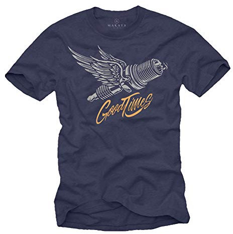 MAKAYA Mechaniker T-Shirt Herren - Zündkerze Good Times - Blau Geschenke für Autofans Größe XXL