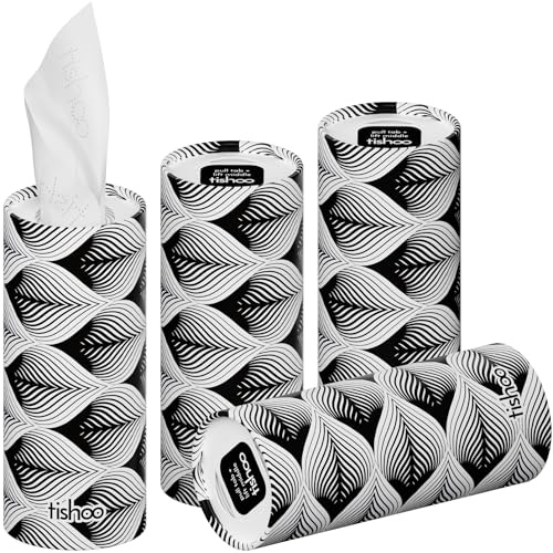 tishoo Hyaluronic Acid-Infused 4-ply Ultra Luxury Tissues | for Car Cup Holders, Home & Travel | 16 Tubes x 40 Sheets | Monochrome/Waves