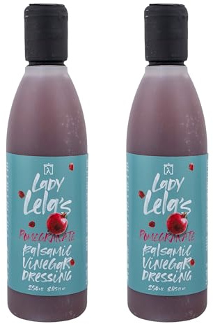 Lady Lela’s Griechisches Granatapfel Balsamico Dressing,2x250ml | Balsamico Crème mit Granatapfelsaft | Premium Essig-Sauce für Salate, Gemüse, Käse & Desserts