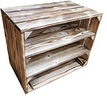 Teramico Holzkiste geflammt 50x40x30cm Set (Einzel - Kiste, 2 x Ablage Lang)