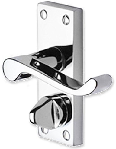 WHL Chrome Door Handle (115mm) with Privacy Thumbturn Lock Full Set with Spindle & Fixings (Fits 30mm - 60mm Thick Doors)