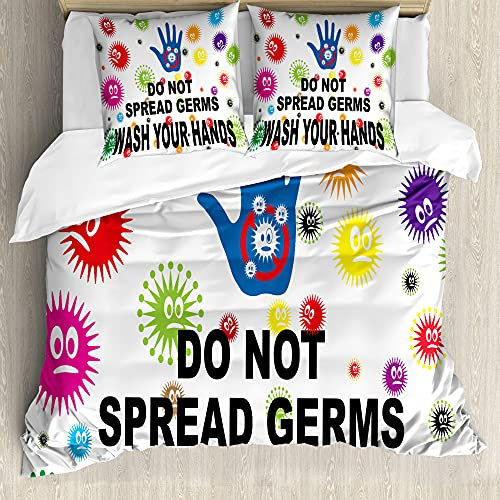 ABAKUHAUS Badezimmer-Regeln Bettbezug Set für Einzelbetten, Do Not Verbreiten Germs, Milbensicher Allergiker geeignet mit Kissenbezug, 155 cm x 200 cm - 80 x 80 cm, Mehrfarbig