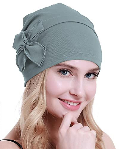 osvyo Baumwolle Chemo-Turbane Kopfbedeckung Beanie Mütze Kappe für Frauen Krebs Patienten Haarausfall HELLBLAU GRAU