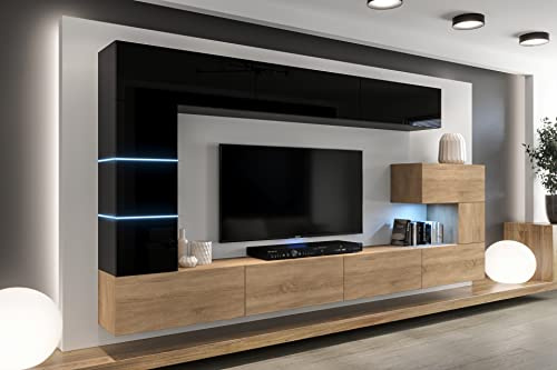 Furnitech Wohnwand Wohnzimmer - Hängend Wohnwand Modern - Schrankwand mit Regale und TV Schrank - Möbel ohne LED (AN89NEW-21BS-HGM23)