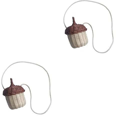 Tomaibaby Eichel Rattan Tasche Eichel Geformte Korb Umhängetasche Kinder Handarbeit Tote Handtasche für Mädchen Einkaufen Schule im Freien Beige 2 Stück