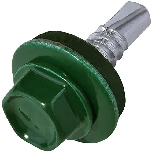AERZETIX - C57178 - Juego de 50 - Tornillo autoperforante Ø4.8x19mm + arandela de sellado EPDM - pintado en color verde musgo RAL 6005 - huella de la cabeza 8mm hexagonal - en acero
