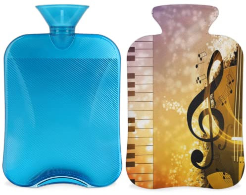 2L Wärmflasche mit Abdeckung zur Schmerzlinderung Musiknote Tastatur Violine Wärmbeutel PVC Eis- und Wärmbeutel für Kälte- und Wärmetherapie / Menstruationskrämpfe / Füße / Handwärmer
