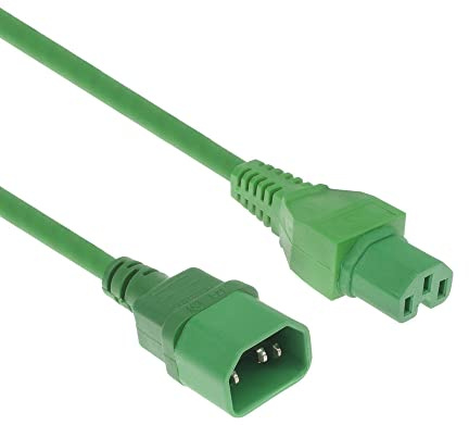 ACT C14 auf C15 Warmgerätekabel Verlängerung 2m Grün - AK5310 | für Netzwerk-Switches