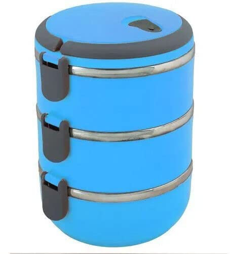 Loncheras apilables de acero inoxidable de 3 niveles, Bento sin BPA, contenedores de alimentos para adultos y adolescentes, gran capacidad, a prueba de fugas, térmica, apilable (azul)