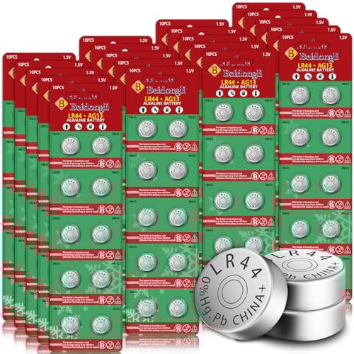 Batteria a bottone AG13 LR44, 1,5 V, senza mercurio, 200 pezzi (357/357A/L1154/A76/GPA76)