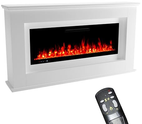 GLOW FIRE Cheminée sur Pied Rhea - Cheminée électrique avec Chauffage et feu de cheminée, feu LED 5 Couleurs, Ventilateur, déco, télécommande - 178x97x33 cm, Blanc