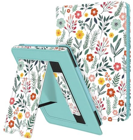 FINTIE Étui pour 6,8 Kindle Paperwhite (11e génération, modèle 2021), Coque de Protection Kickstand avec Fente pour Carte et dragonne, Veille/Réveil Automatique, Fleur Printanière