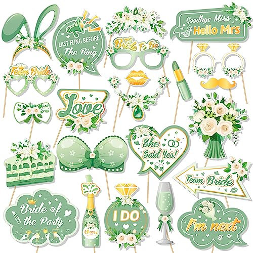 DPKOW Funny Hen Party Photo Booth Props Kit, Green Elegant Photo Props for Hen Do Night Game Favour, Bride To Be Party Photo Props Accessories Hen Party Decorations