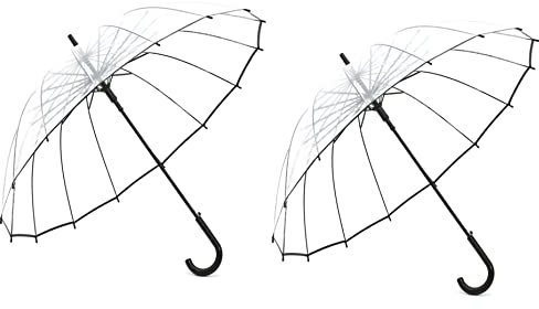 Meichoon Regenschirm Transparent Hochzeit Long Stockschirm XXL klar und extra groß: 120 x 97 cm mit praktischem Öffnungsmechanismus und ergonomischem Griff PVC Schwarz 2 Pack