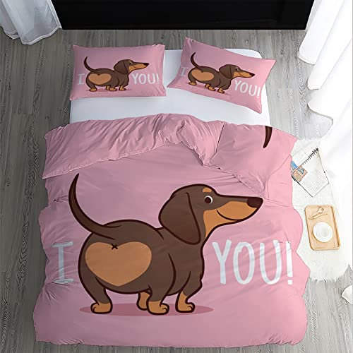 GEDAEUBA Dackel Bettwäsche 135x200 Sommer - Süße Hund Bettbezug 135 x 200 2er Set, Wendebettwäsche und Kissenbezug 80x80, Weiche & Atmungsaktive Mikrofaser Bettwäsche-Sets mit Reißverschluss