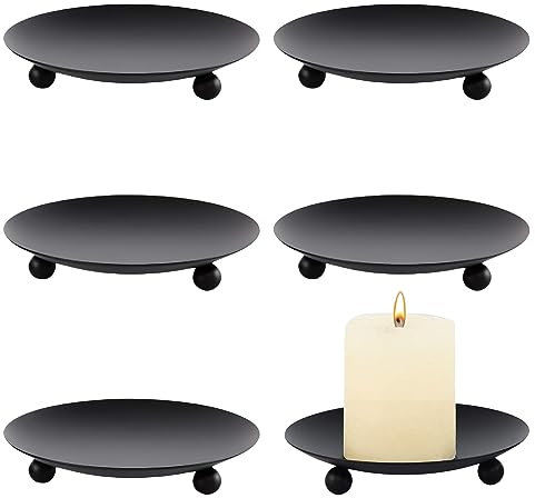 Nizirioo 6 Stück Kerzenhalter Stumpenkerzen: Rund Metall Stumpenkerzenhalter, Duftkerzenfuß, Kerzenständer für Tischdekoration, Hochzeit, Party(Schwarz, 9 cm)