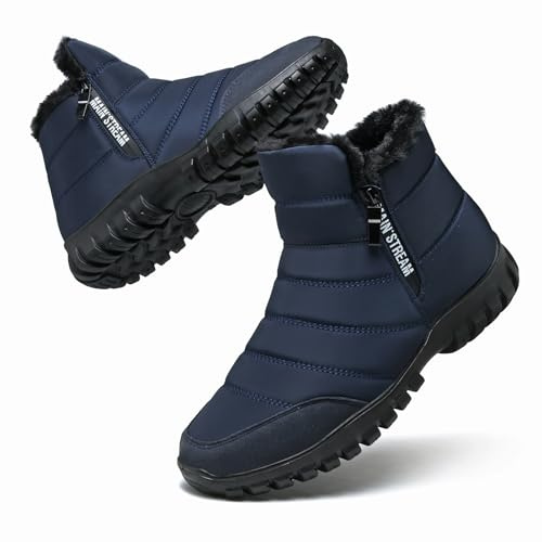 Hanani Homme Bottes de Neige Hiver Fermeture éclair latérale Fourrées Doublure Chaude Avec Impermeable Randonnée Confort Antidérapage Chaussures Classique Bleu EU42