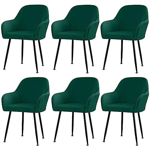 CLGTY Samt Stuhlhussen Mit Armlehne Moderne, Weich Abnehmbar Stuhlhussen Moderne Hussen Für Stühle Für Esszimmer-grün-6 Stück