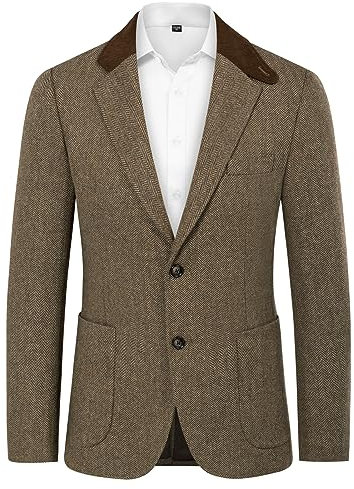 PaulJones Vintage Sakko Herren Blazer Elegante mit Tasche und Fischgrätenmuster aus Wool XL Braun 462A23-1
