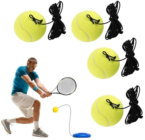 LATRAT 4 tennisbollar med sträng tennis tränare ersättningsbollutrustning, hållbara reservbollar med snöre för nybörjare träningsträningsutrustning gul