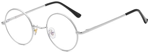 Ggpyyon Blaulichtfilter Brille Damen Herren Retro Runde Brille Blue Light Blocking Glasses Ohne Stärke Blockieren Blaulicht Brille Computerbrille(Silber)