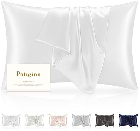 Poligino Seide Kissenbezug 100% Seide 50x70cm,Superweicher Seidenkissenbezug 22 Momme,Allergiearme Kissenbezüge zum Schutz von Haar und Haut,1Stück Atmungsaktiver Kissenbezug,Weiß