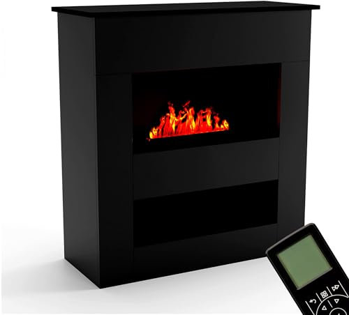 GLOW FIRE Wasserdampf Kamin BRECHT (Standkamin) - Elektrokamin mit realistischen LED 3D-Flammen, Knistereffekt & Fernbedienung, 105x110x40 cm - Opti-Myst 500 Elektro Kamin, Schwarz
