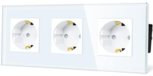 TAWOIA Schuko Steckdose,EU-Standard 3 Fach Steckdose Glas Unterputz Steckdose,Steckdosen mit Kristall Glas Platte 3er steckdose Wandsteckdosen Weiß 86 * 228mm