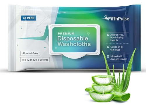 Disposable Body Wipes For Adults (1 Pack of 40) - Premoistened Body Wipe For Adult Bathing Infused With Aloe and Lanolin - Alcohol-Free Wipes For The Elderly Extra Large - 20x30 cm Washcloths