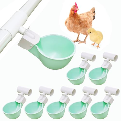 Whimsii Lot de 8 gobelets d'eau pour poulets avec raccords en T en PVC - Automatique - Anti-fuite - Peut contenir 50 % d'eau en plus - Convient pour les poussins, poulets, canards, cailles, oiseaux