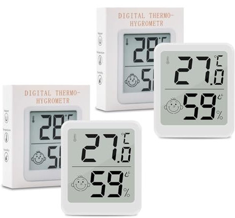 Wepai Lot Thermometre Interieur Maison, LCD Mini Digital Thermomètre avec Hygromètre, Mesure de Précision Murale pour Chambre Bébé, Culture et Cave, Blanc (2)