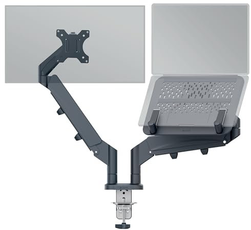 Leitz Ergo Monitor- und Notebookarm, platzsparendes Design, IGR- & TÜV-geprüft, Monitor-Halterung & Laptop-Ständer für 1 Monitor bis 32 Zoll und Notebooks bis 17 Zoll, VESA 75/100, Grau, 65380089