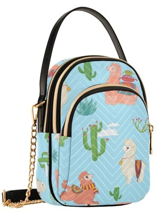 Umhängetasche mit Kaktus-Lama-Motiv für Damen, abnehmbare Kettentasche, Handygeldbörse, Schultertasche, Handtasche, Kaktus Lama, Einheitsgröße
