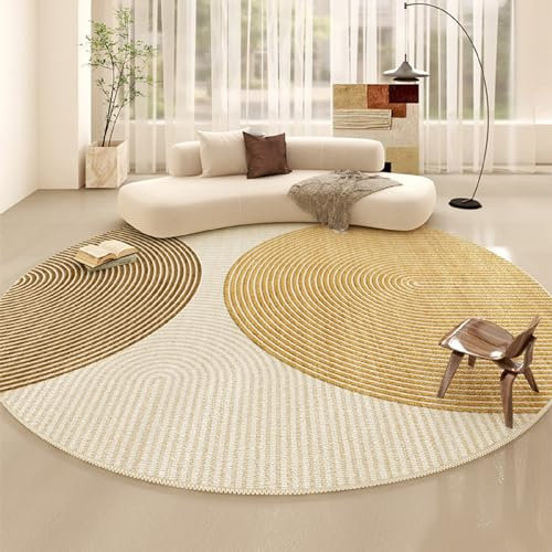 iyoimono Wohnzimmer Teppich Rund 120cm Beige Flauschig Fellteppich Modern Creme Geometrisches Muster Runder Teppich Schlafzimmer Kinderzimmer Weich rutschfest Maschinenwaschbar Teppich