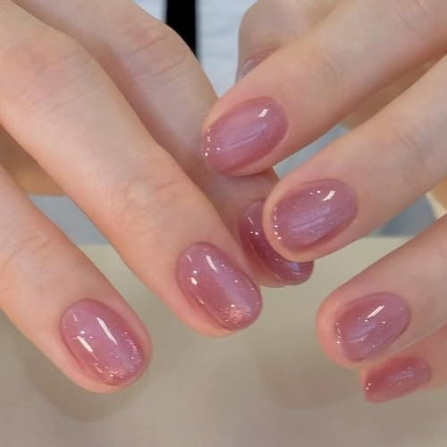 24 Pièces Faux Ongles Court Carrés, Rose Gelée Press on Nails Français Ballerine Ongles à Coller, Acrylique Bâton sur Les Ongles Couverture Complète Faux Ongles Autocollants Adhesif pour Femmes