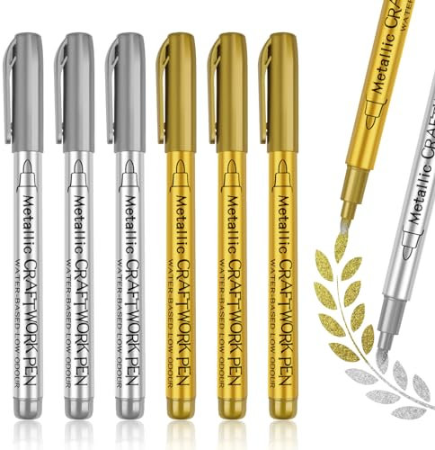 Rotuladores Acrílicos Metálicos Oro Plata, 6 Boligrafo Dorado Plateado Rotuladore Permanente Oro Plata Brillante Metalizado para Pintar Cuero Lienzo Tela Metal Madera Papel Album
