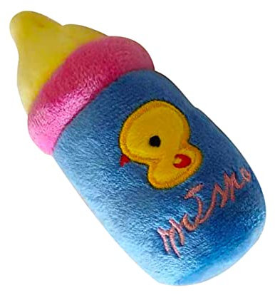 Qukaim Dog Plush Toy Dog Milk Bottle Plush Toy, Bite-Resistant Squeaky Pet Toy, Indoor Outdoor Blue