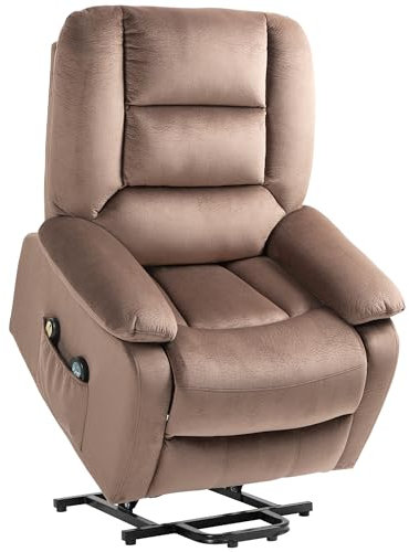 HOMCOM Relaxsessel mit Aufstehhilfe Elektrisch Fernsehsessel mit Vibrationsmassage, Liegefunktion, Massagesessel mit Wärme, Fußteil, Seitentasche, Timer, Braun