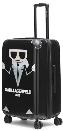 Karl Lagerfeld Paris Erweiterbare Spinner Hardside Karl in A Box Koffer, Schwarz, Schwarz, 12.25 x 18.25 x 28.75 inches, Erweiterbare Spinner Hardside Karl in a Box Koffer