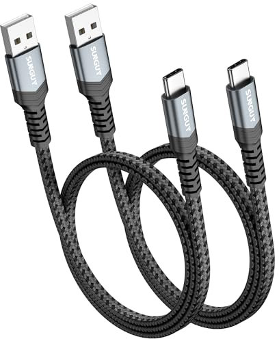 SUNGUY USB-C-Kabel 1m[2Pack], flaches USB-A-zu-Typ-C-Ladekabel,3A Schnelllade- und Datenübertragungskabel,geflochten, kompatibel mit iPhone16,15Pro/ProMax/Plus, SamsungGalaxy S23,S22,LG,iPad Pro/Air