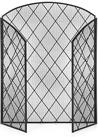SIbeg Gas-Kamin-Schutzgitter, schwarzer Wohnzimmer-Metallschutz für Kamindekoration, 3-teiliges 52×31,9 Zoll Kamingitter