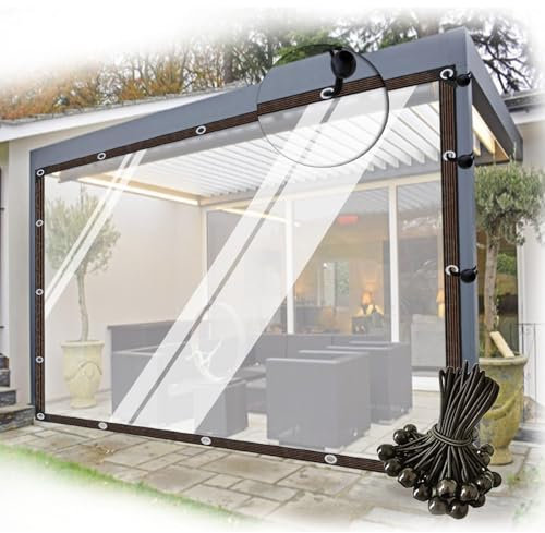 HEcSHENG Waterproof Pergola Side Panels, Heavy Duty Tarpaulin with Eyelets for Garden Patio Porch, Customizable Plastic Partition Screen