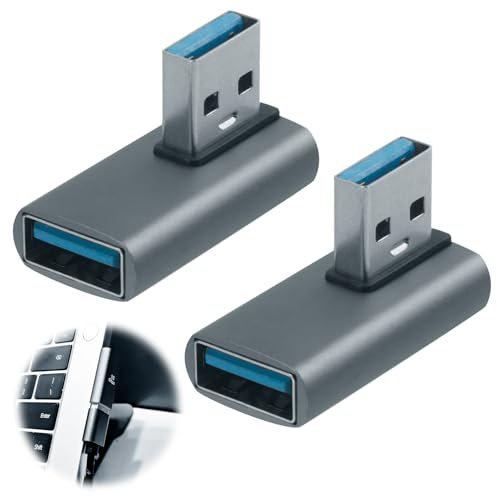 MxyVrix Lot de 2 adaptateurs coudés USB à 90 degrés, Charge Rapide et Transfert de données Haute Vitesse, Compact et Portable, Compatible avec PC, Ordinateur Portable, Chargeur USB-A
