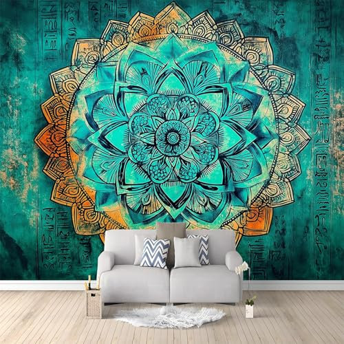 Fototapete Altägyptische Schrift Mandala-Druck 350x256 cm Vlies Tapete 3D Effekt Moderne Wandtapete Dekoration, für Wohnzimmer Schlafzimmer TV-Hintergrund Wanddeko Wallpaper