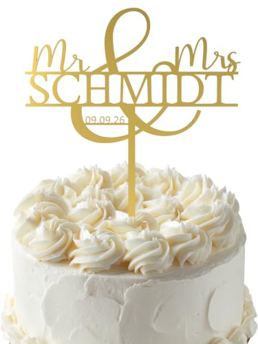 Cake Topper Hochzeit Mr & Mrs, Mr & Mr, Mrs & Mrs – Personalisiert | Tortendeko Hochzeitstorte · 17 Farben: Weiß, Schwarz, Gold, Roségold, Silber, Champagner & mehr · Bruchsicher · Mit Namen