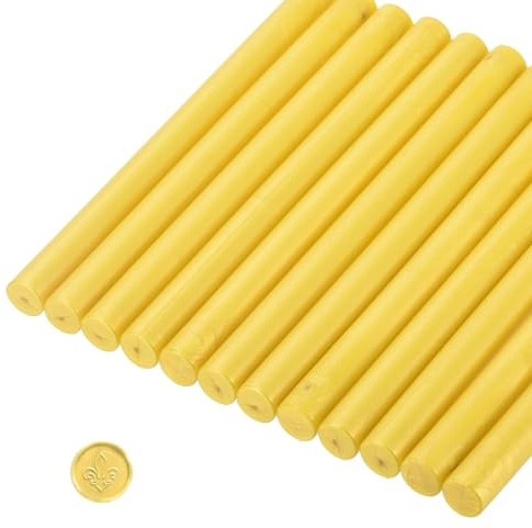 sourcing map 12 Pcs Bright Yellow Cylinder Sealing Wax Stick Glue Gun Wax Seal Rod Craft Adhesive Waxing for Letter Seal Wax Stamp,Wedding Invitations, Packaging Decoration