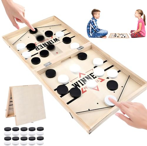 Dwafill Brettspiel Hockey, Holz Schnell Sling Puck Match-Spiel, Bouncing Brettspiel, Faltbar Sling Puck Spiel, Tischhockey Gewinner Spielzeug für Eltern Kind Geschenke, Weihnachten, Partys